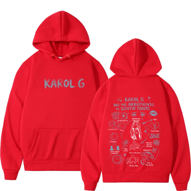 Karol G Álbum No Me Arrepiento De Sentir Tanto 2026 Impressão Moletom Com Capuz Homens Mulheres Moda Casual Pulôver Mangas Compridas Soltas Hoodies — image 12