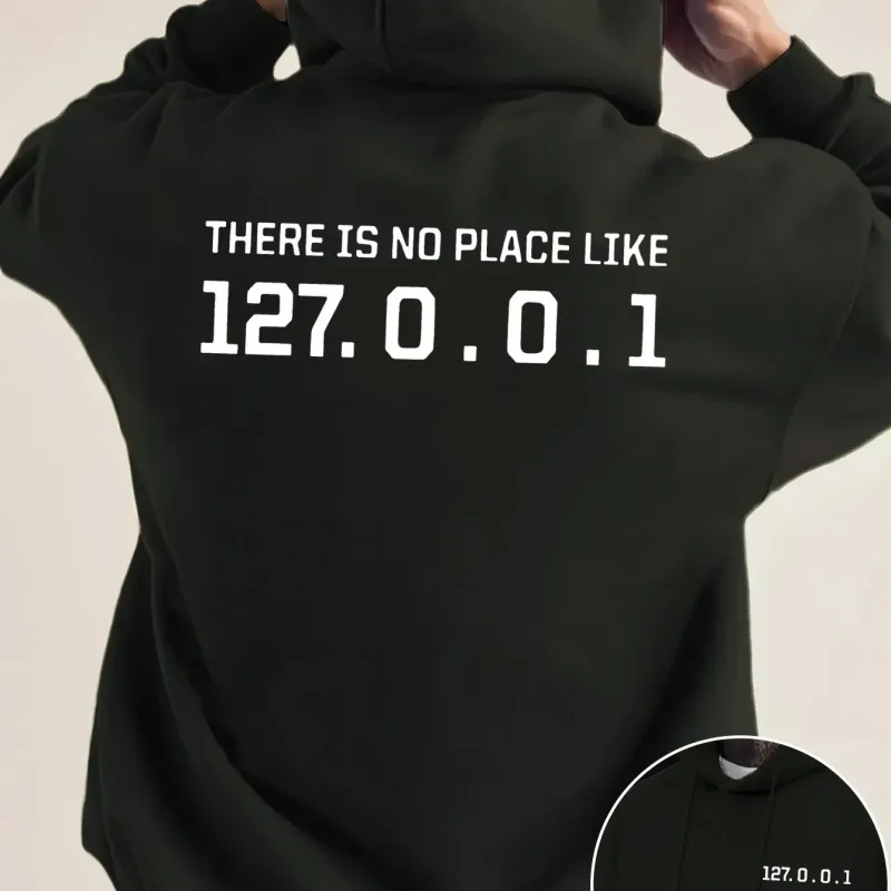 Programmer Geek 127.0.0.1 Hoodies gráficos de texto para homens com estampa dupla face macia de lã solta com capuz