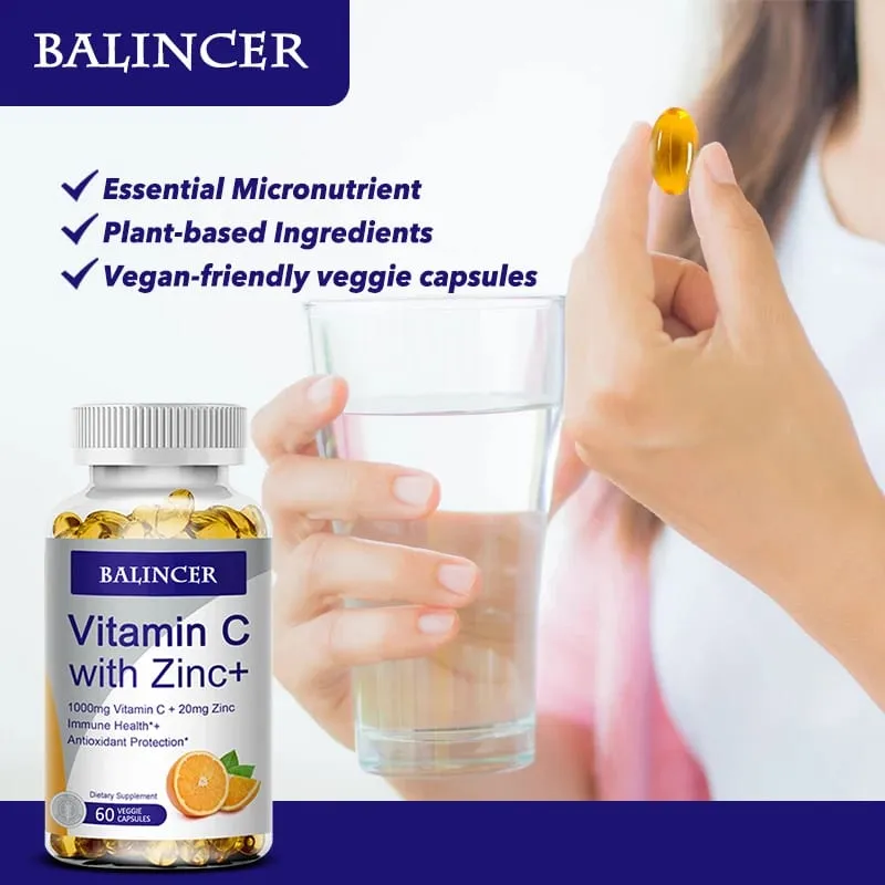 Vitamin C with Zinc Bioavailable Ascorbic Acid Zinc Oxide Non-GMO and Gluten-Free Supplement