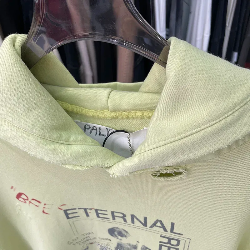 Hoodies PALY Bersaiz Besar Baru Lelaki Wanita Dicuci Hitam Rosak Kualiti Terbaik Kasual Vintage Cardigan Zip Sweatshirt