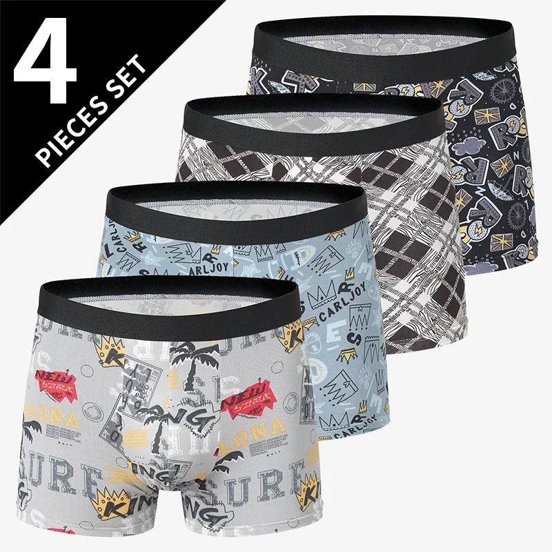 4 Pack Europe At America Size ng Men's Solid Color Sexy Boxer Underwear Antibacterial Breathable Plus Size Men's Shorts Underwear — image 11