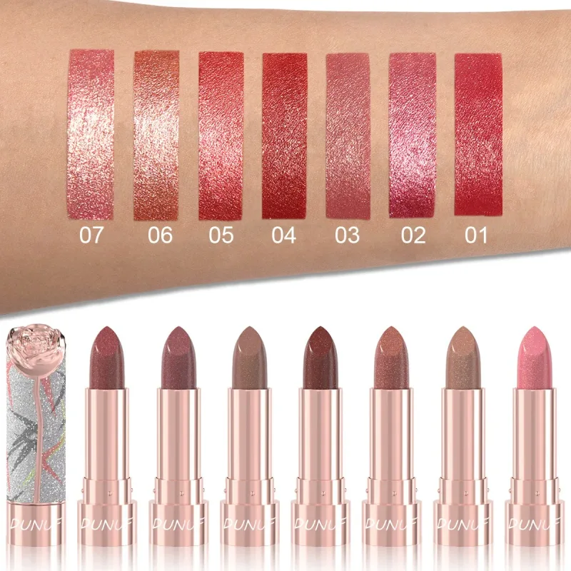 7 Kulay Gold Sparkle Metallic Lipstick Pearl Shimmer Glitter Lip Makeup High Pigment Velvet Matte Long Lasting Lipstick