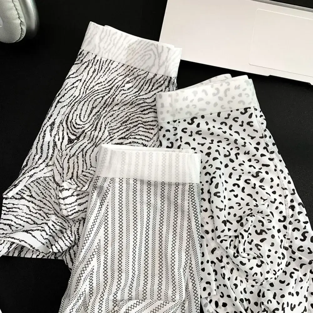 Fashion Manipis na Ice Silk Boxer Briefs na See Through Stripe Leopard Print Boxers Nakakahinga ng Seamless Cool Feeling Underpants Araw-araw — image 2