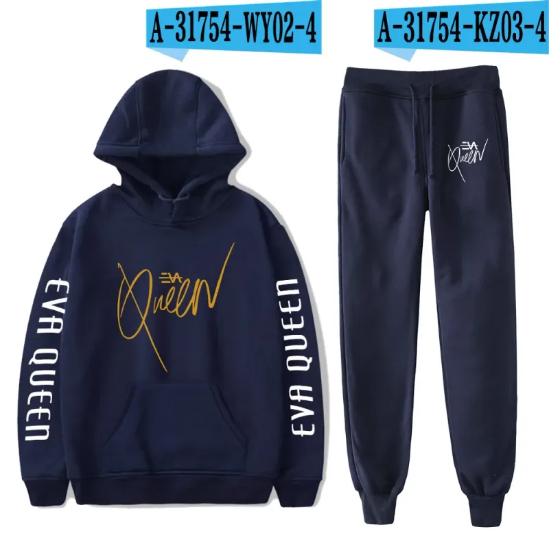 Hip hop confortável eva rainha impressão moletom moletom terno hoodies + calças terno meninos/meninas 2 peça conjunto roupas — image 24