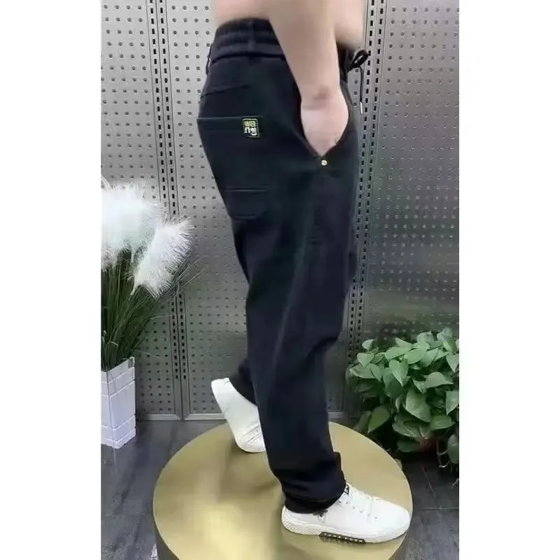 Harajuku Stretch Korea Streetwear Loose Solid Denim Jeans Elastic Waist for Men Spring Summer New plus size 7XL 8XL Casual Pants — image 13