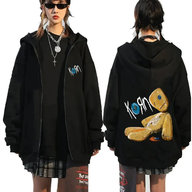 Korn rock band carta logotipo zíper hoodie masculino metal gótico vintage oversized zip up hoodies streetwear punk camisolas jaquetas — image 17
