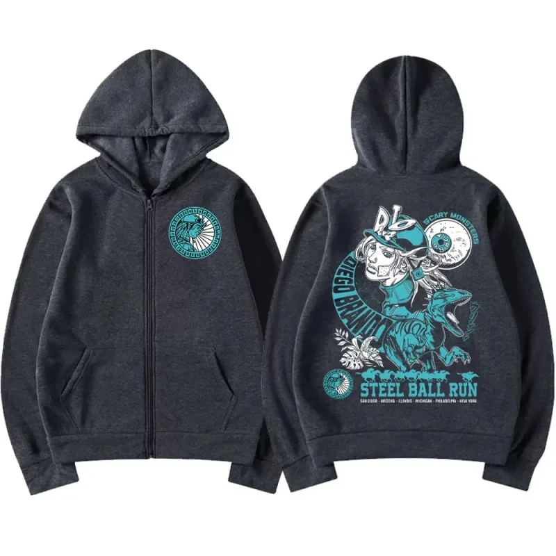 Anime Jojo Bizarre Adventure Zipper Hoodies STEEL BALL RUN Diego Brando Manga Zip Up Sweatshirts Men's Fashion Casual Pullovers — image 4