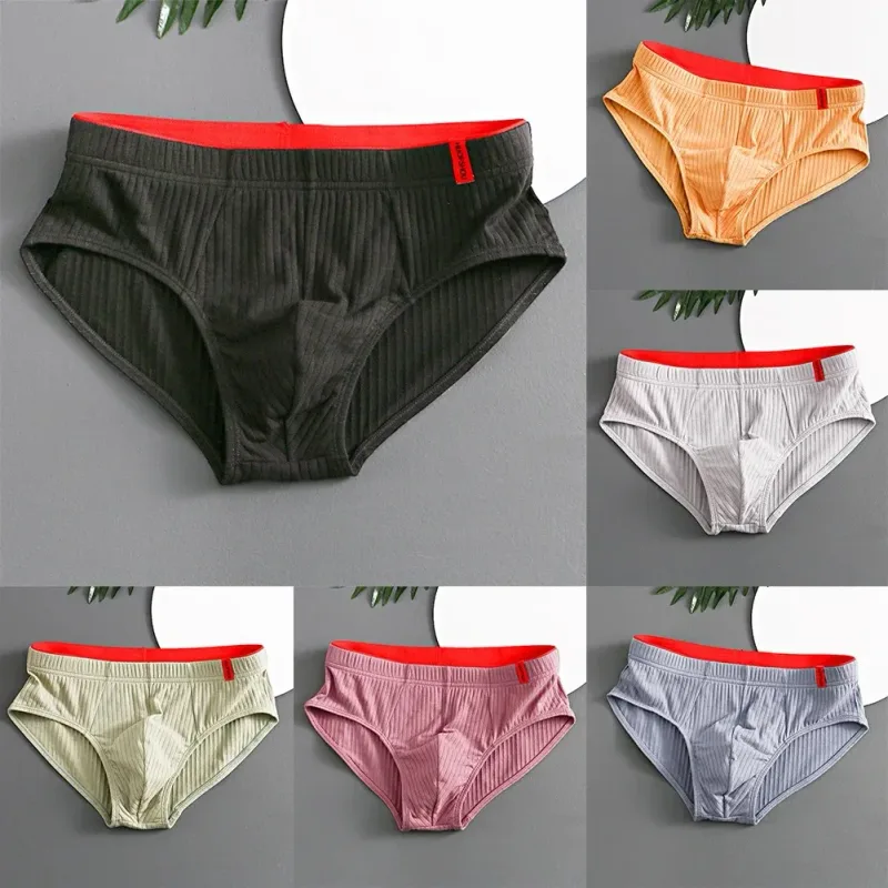 1/3 STK Herrbyxor Mellan midja Elastisk Mjuk Andas Antiseptisk U konvex randig Enfärgad Casual Herrkalsonger underkläder män — image 8