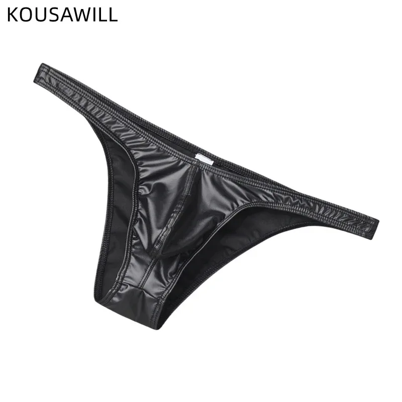 Panlalaking Faux Leather Bikini Briefs Underpants U Pouch Sexy Slips para sa Mga Lalaki De-kalidad na Lingerie Cuecas Calzoncillos Panlalaking Panty — image 1