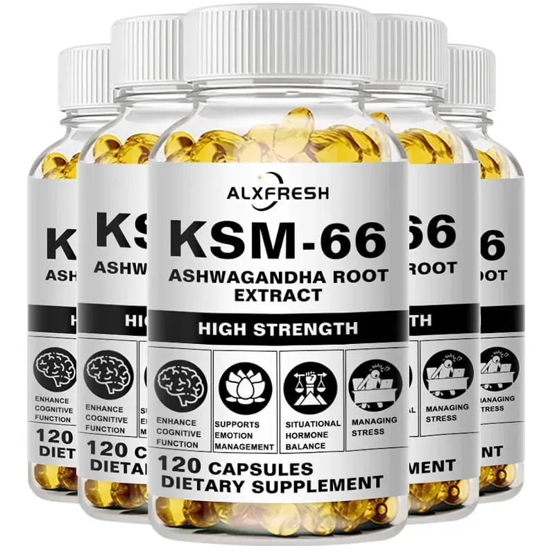 Φυσικό βιολογικό Ashwagandha KSM-66 Συμπληρώματα Κάψουλες για Ανακούφιση από Στρες Focus Brain Energy Support Συμπλήρωμα για την υγεία ύπνου — image 9
