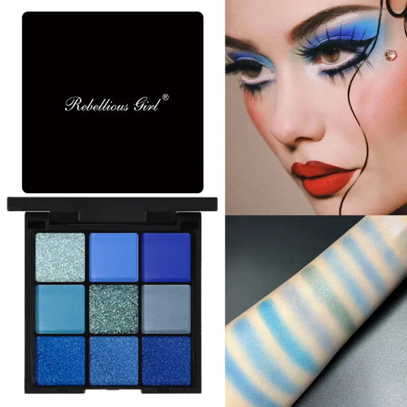 9-color Dolphin Blue Sweat-proof Natural Matte Pearlescent Glitter Eyeshadow Palette Eye Makeup for Music Festival Cosmetics