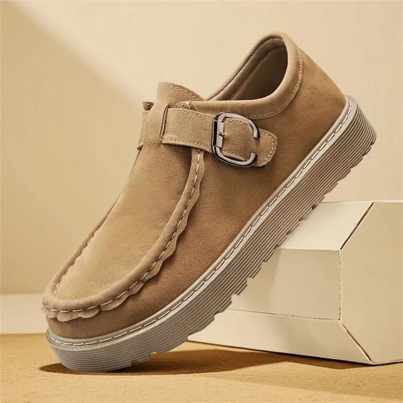 Ανδρικά μπεζ σουέντ casual loafers σε μεγάλα μεγέθη Άνετα, αντιολισθητικά παπούτσια περπατήματος με χοντρή σόλα Μοντέρνα και μοντέρνα παπούτσια 2025 — image 9