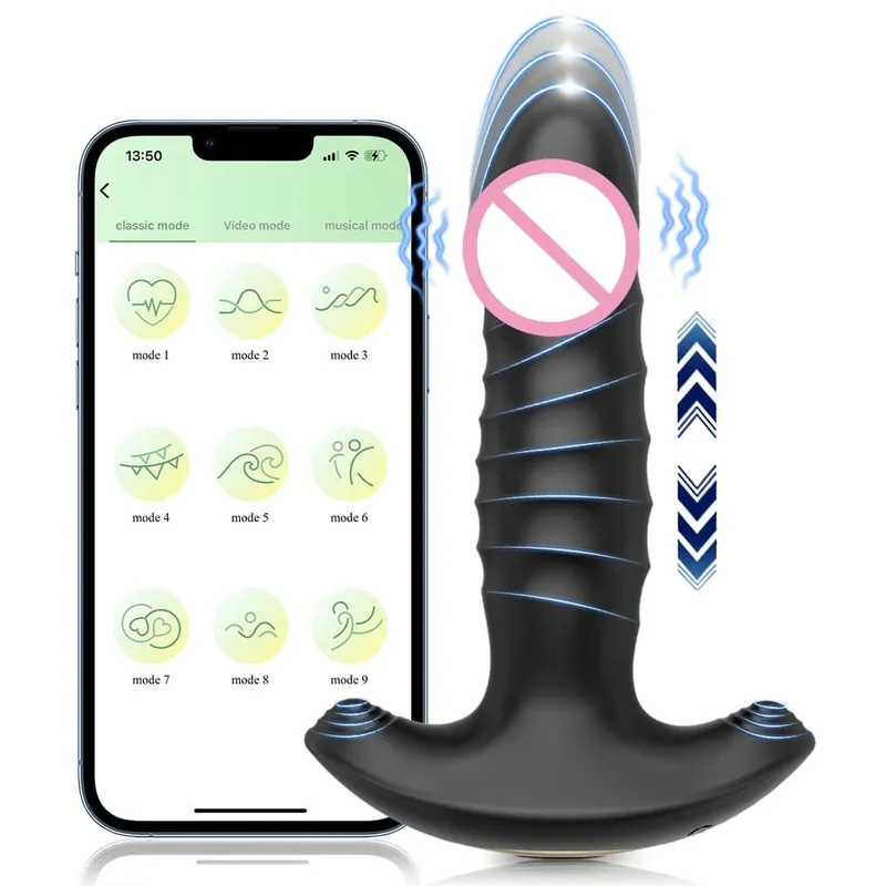 APP Control tolóerős prosztata masszírozó férfiaknak Teleszkópos anális vibrátor melegek számára.