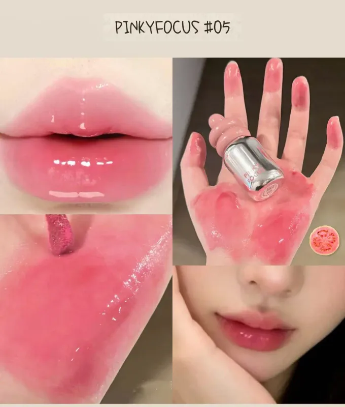 Pinkyfocus ברור שפתון גלוס בגימור זכוכית לחות גוון עירום לא דביק אידיאלי לשכבות להבהרת שפתיים