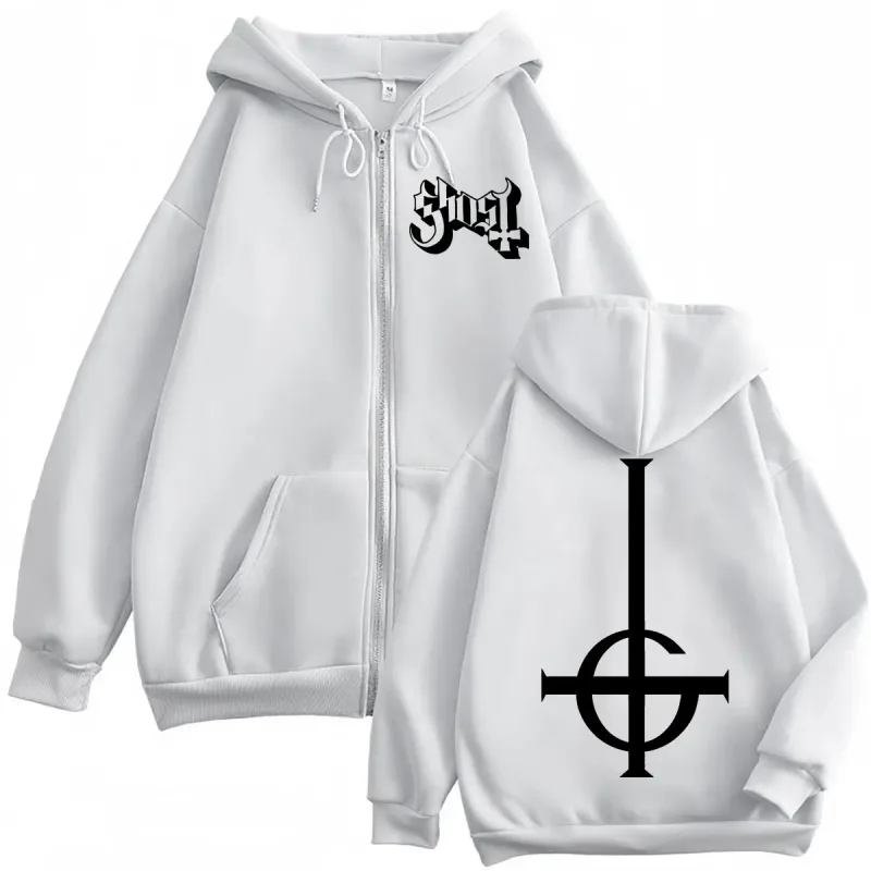 Hot Rea Ghost Rock Band Logotyp Dragkedja Hoodie Herr Dam Högkvalitativ Mode Zip Up Sweatshirts Casual Lös Fleece Pullovers — image 7