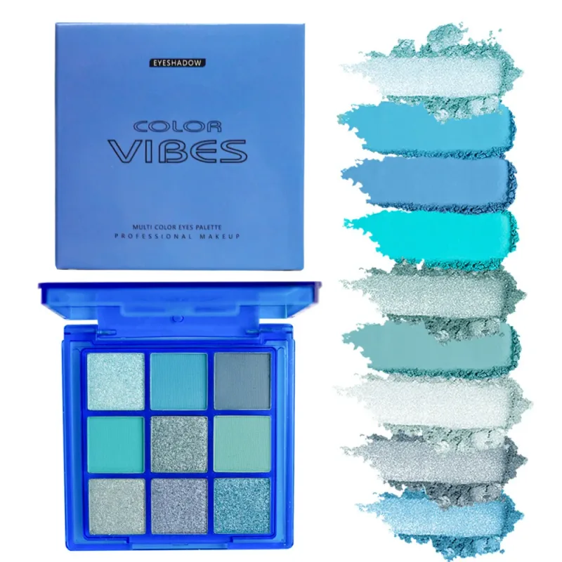 9 χρωμάτων Cool Blue Eyeshadow Palette Matte Shimmer Teal Glitter Eye Makeup Palette High Pigment for Party Stage Cosplay — image 4
