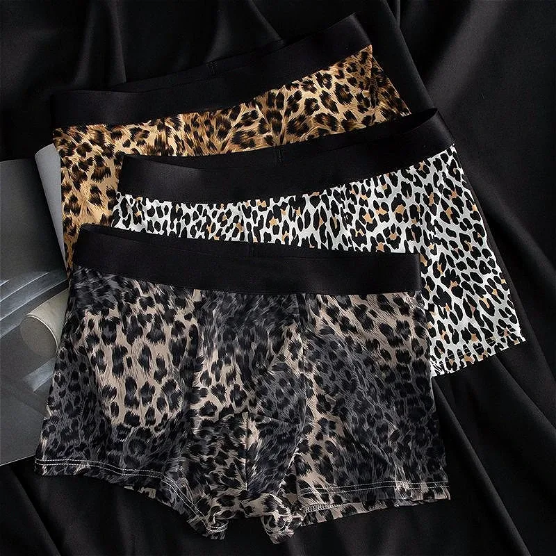 Mens Ice Silk Underwear Shorts Convex Pouch Flat Boxers Leopard Quick Dry Panlalaking Panloob na Seamless Breathable Swimming Trunks — image 2