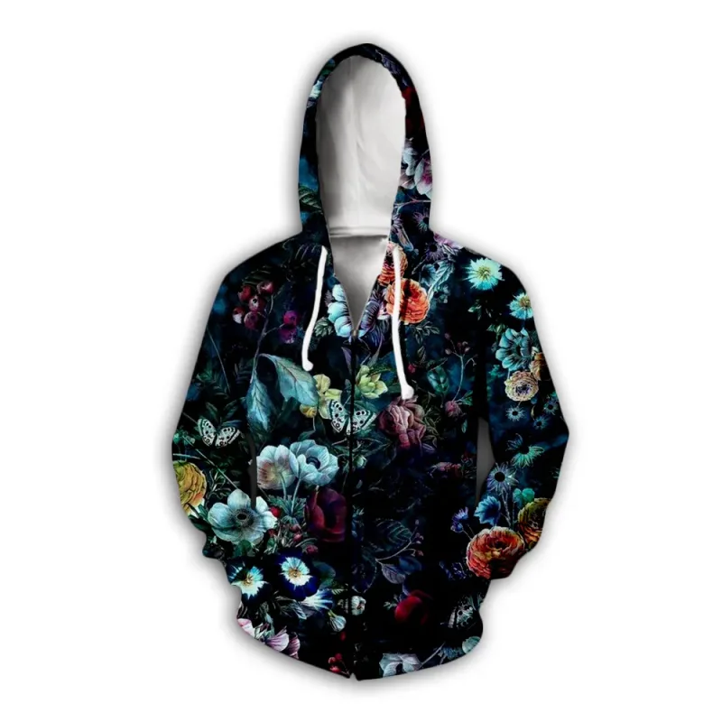 Flower Floral Pattern 3D Print Zipper Hoodies Men's Autumn Hooded Sweatshirts Oversized Streetwear Tracksuit Coat Man Clothing — image 2