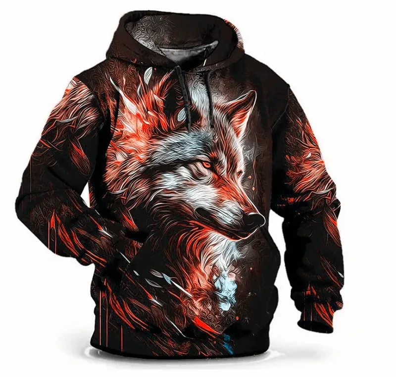 Mode Wolf Mönster Luvtröjor Herr Långärmade Street Hip Hop 3d Djurtryck Huvtröjor 6XL Plus Size Casual Hoodie — image 7