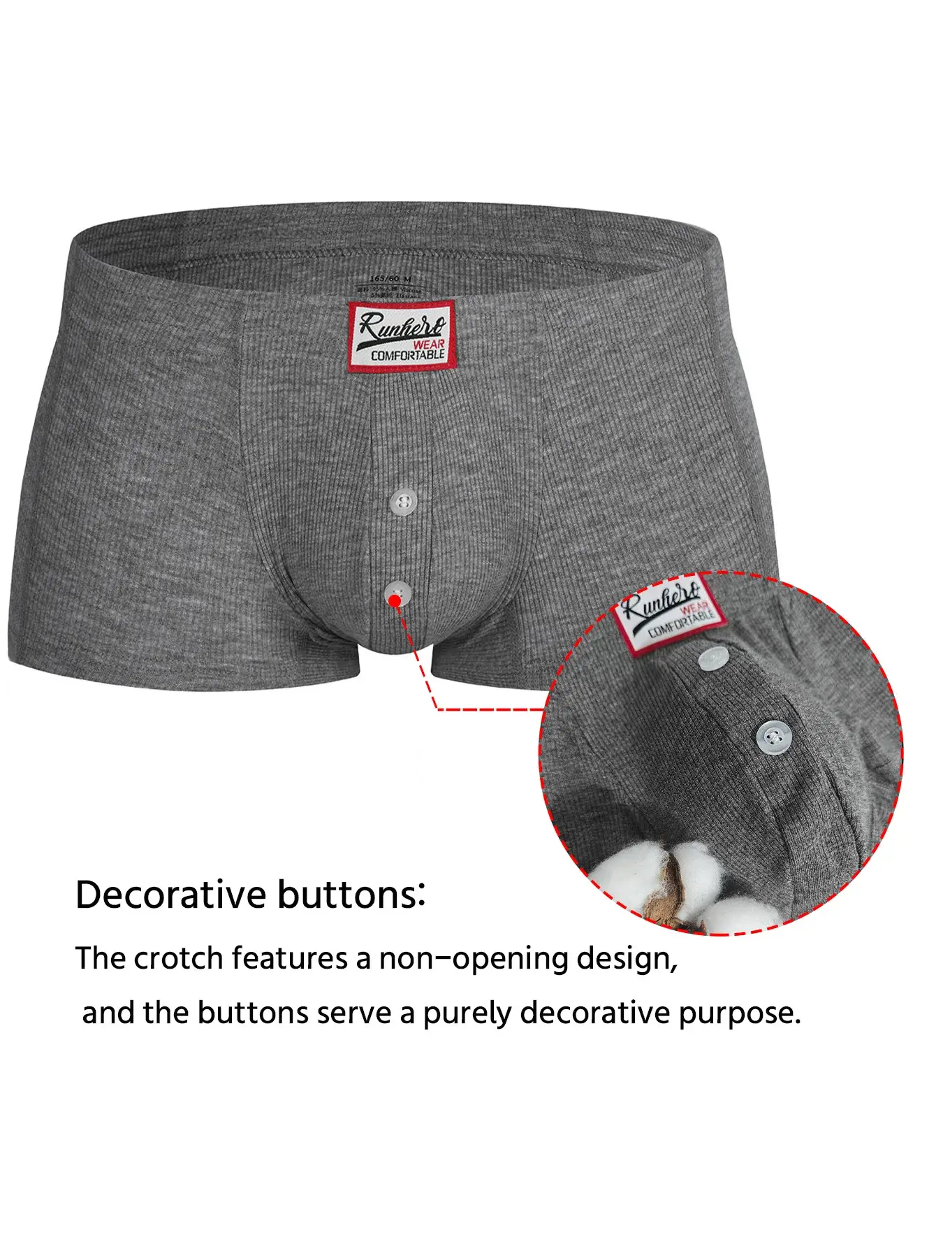 Men's Flat Underwear, Made of Synthetic Viscose, High Elasticity, Raised, Button Decoration, Comfortable Slim Fit Solid Color — image 30
