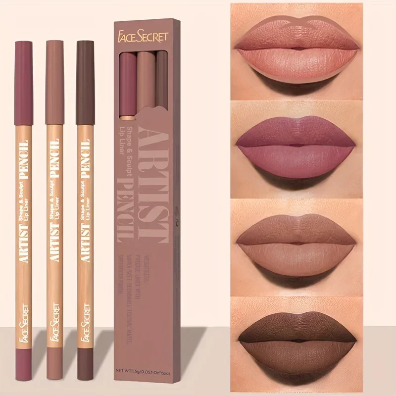 Face Secret 3 τμχ Σετ Nude Lip Liner Φυσικό ματ μακράς διαρκείας αδιάβροχο μακιγιάζ με μολύβι χειλιών με γάντζο γραμμής υψηλής χρωστικής — image 3