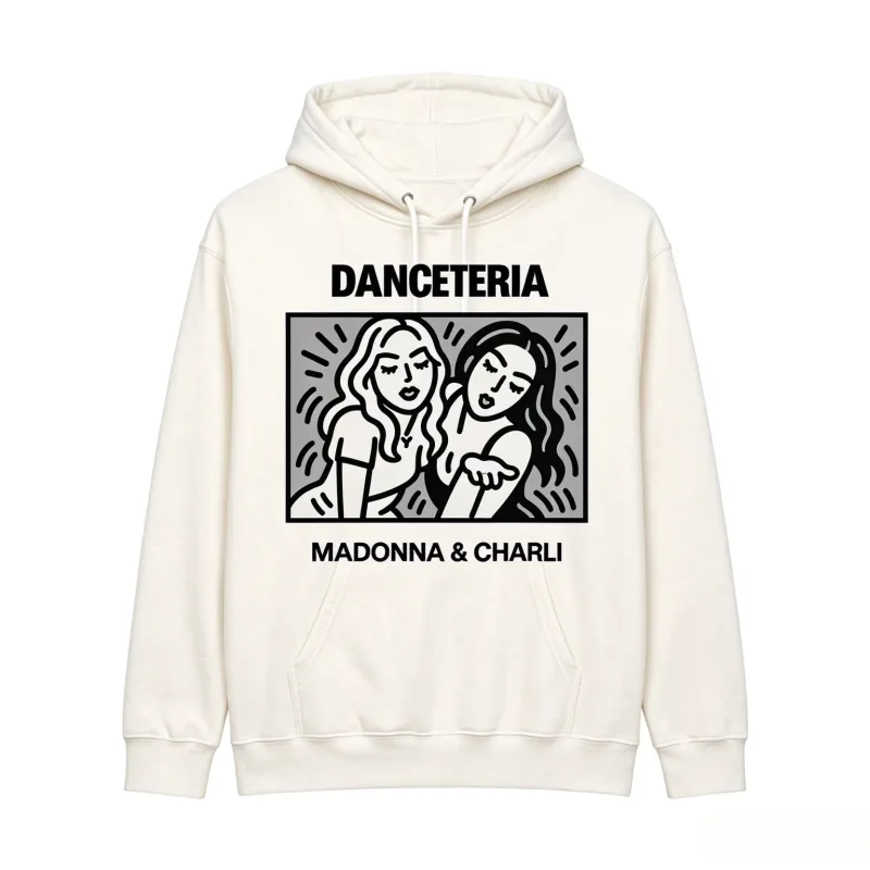 2026 Madonna Charli XCX Danceteria Hoodie Garis Seni Grafis Cetak Uniseks Pullover Berkerudung Kaus Penggemar Musik Pop Atasan Kasual — image 4