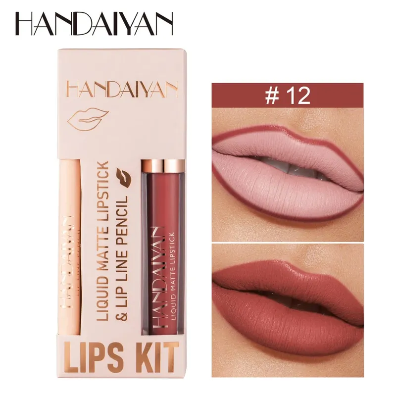 Ensemble de rouge à lèvres 2 en 1 pour femmes, avec crayon à lèvres, imperméable, longue durée, maquillage coréen, finition mate, Kit de cosmétiques, livraison gratuite