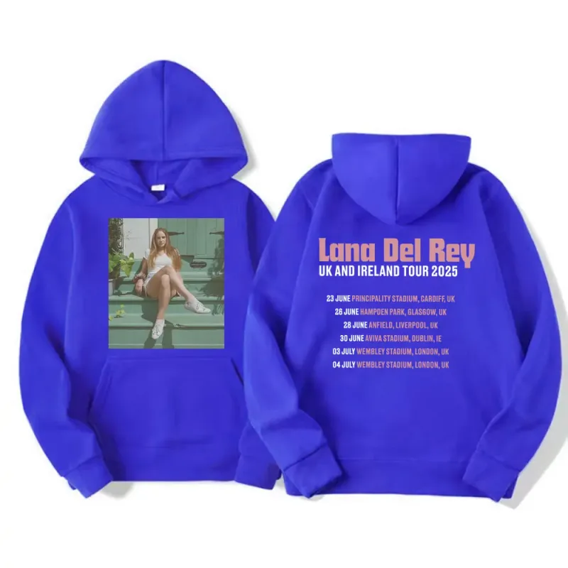 Lana Del Rey UK & Ireland Tour 2025 Gráfico Hoodies Homens Mulheres Moda Estética Casual Pulôveres Manga Longa Moletons com Capuz