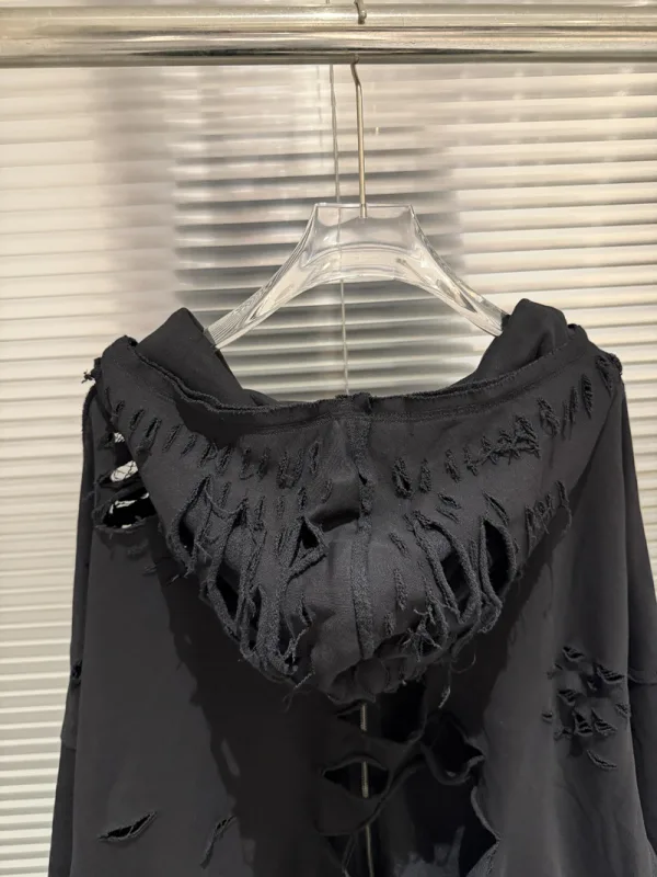 High Quality Ripped Hole Zipper Sweatshirts Hip Hop Woman Hoodies Streetwear Men Clothing — image 5