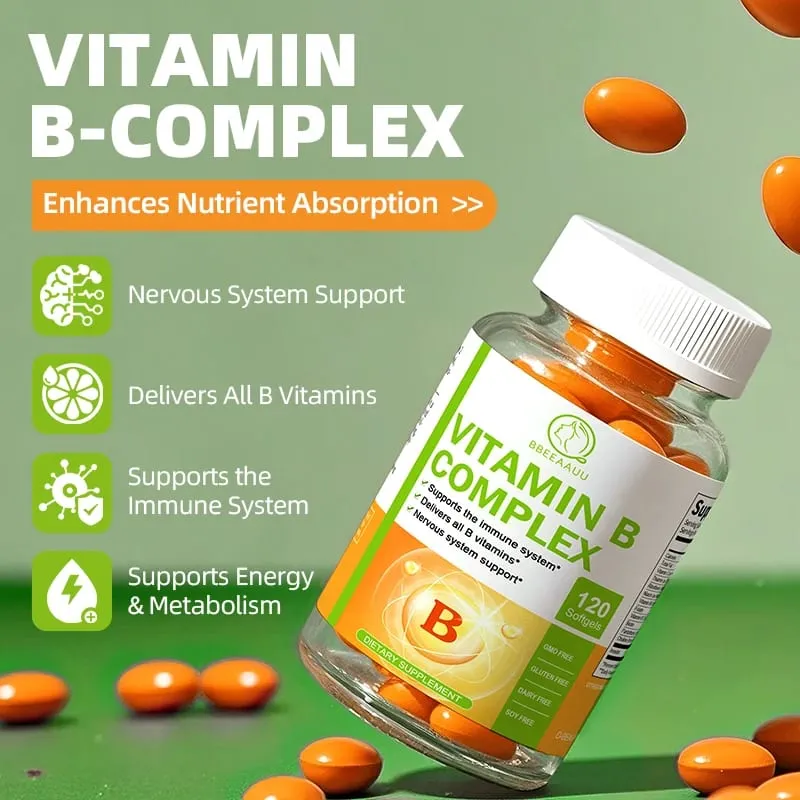 Super B Vitamin B Complex Capsules (Vitamin B1 B2 B3 B5 B6 B12 Folic Acid Biotin COQ10) Contain all B Vitamins