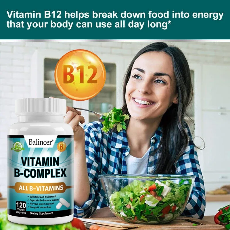 Vitamin B Complex Supplement Containing Folic Acid and Vitamin C Supports Energy Immune Health Antioxidant Supplement