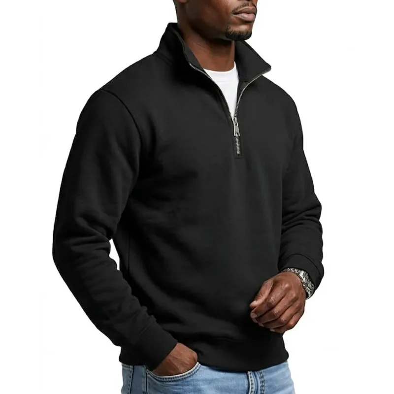 Mens Outdoor Quarter Zip Sweatshirts Casual Half Zip Pullover Hoodies Solid Color Spring Autumn Tops for Gym and Daily Tops — image 2