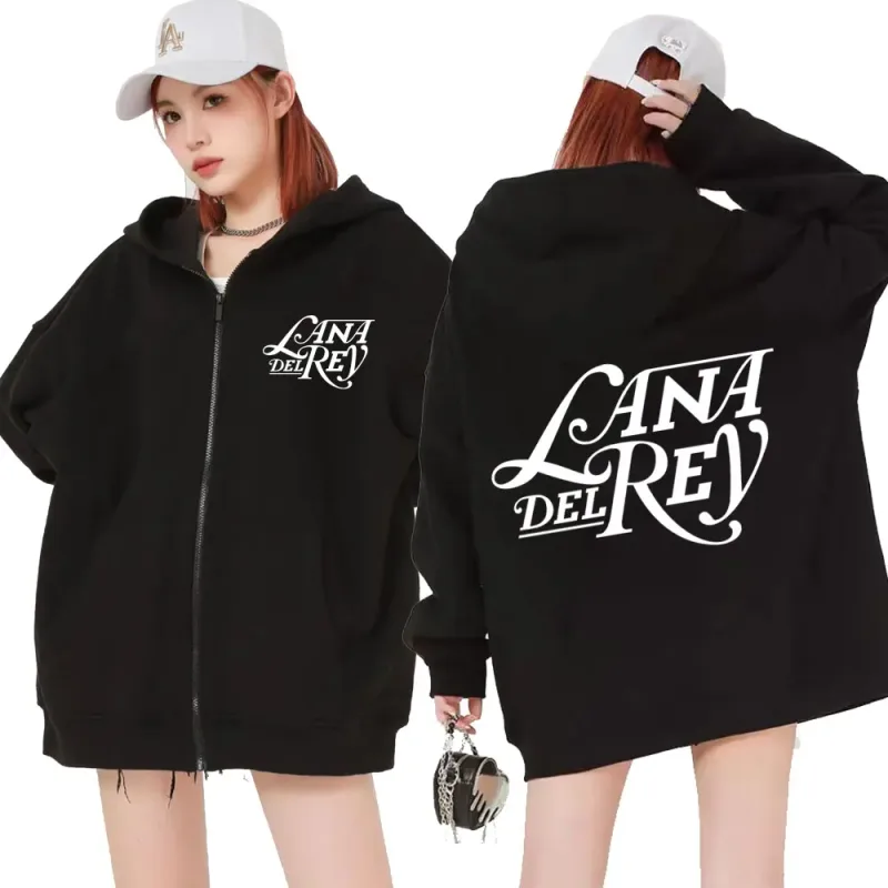 Sudadera con capucha y cremallera con logotipo gráfico de Lana Del Rey para hombre y mujer, sudadera Vintage de gran tamaño con cremallera, sudaderas con capucha de lana a la moda, chaquetas, ropa de calle