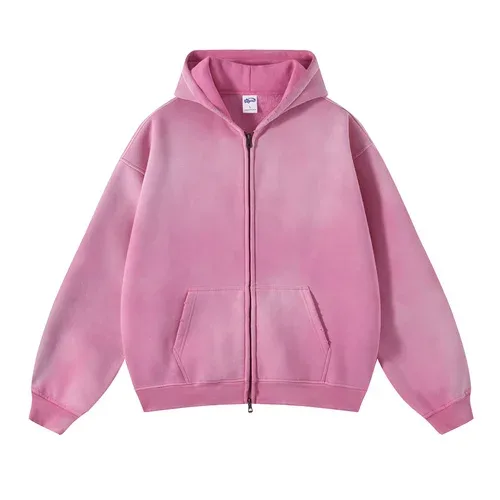Panlalaking Zip Up Hoodies Tie Dye Washed Double Oversize Cardigan Sweatshirt Maluwag Plush Gradient Man Hooded Pullover Winter — image 9