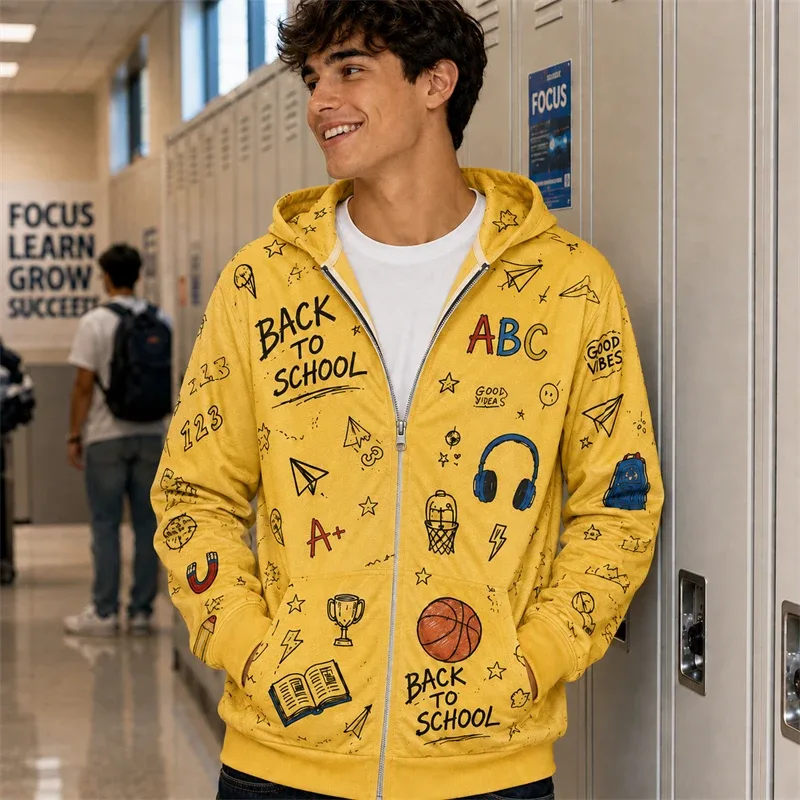 Zip Hoodie Men Back To School 3d Print A+ Graphic Basketball Book Pattern Hoodie New Y2k Gift Casual Street Hooded Sweatshirt — image 8
