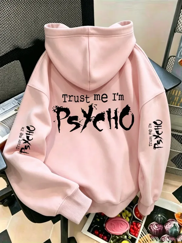 Unisex Trust Me I'm Psycho Sports Hoodie Gothic Dark Letter Print Black Oversized Pullover Streetwear Sweatshirt Vår Höst — image 4