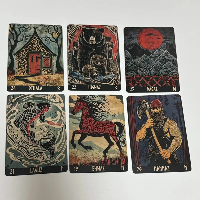 Deck de Runes gravées sur bois norvégien, 24 pièces, Version anglaise, The Elder Futhark Runes Oracle deck — image 2
