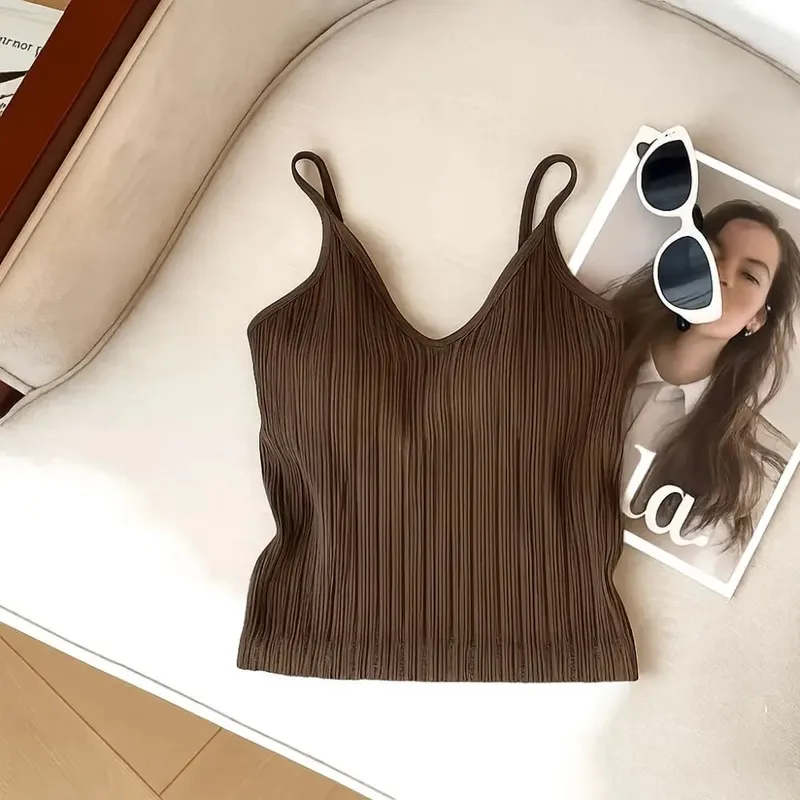 Új V-nyakú Camisole felső Ujjatlan belső viselet Halter alsóing egyrészes kupa francia stílusú fehérnemű nyár — image 2