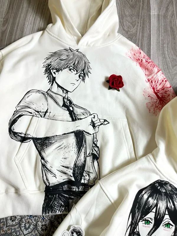 Denji and Reze Cotton Anime Hoodie Crew Neck Loose Summer Cotton Sweatshirt Harajuku Unisex Hoodies Oversized Men Clothing — image 3