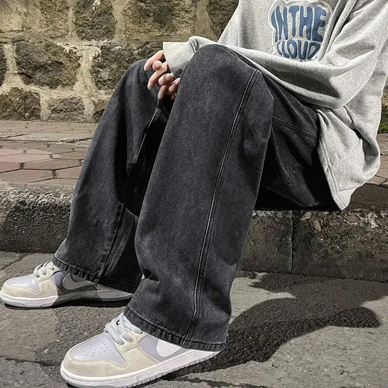2026 Men's Jeans Korean Version Student Casual Pants High Street Straight Loose Wide Leg Jeans Black Grey Blue Baggy Jeans — image 2