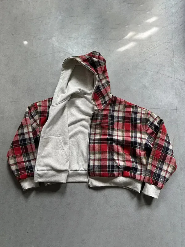 Winter Casual Plaid Print Hoodie Women's Warm Zip-Up Double-Sided Wear Sweatshirt Female Fashion Trendy Loose Hooded — image 13
