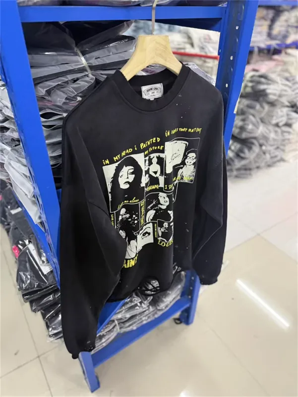 Autumn Winter New Saint Graffiti Print Vintage Washed High Street Casual Loose Cotton Versatile Hoodie Trendy Sports Top Men