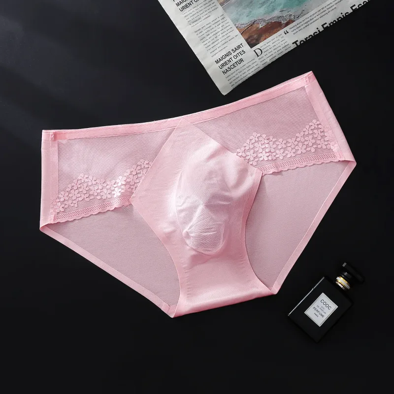 Large Size Men Sexy Panties Silky Satin Bugle Pouch Underwear Lace See Through Brief High Elastic Soft Underpant Bikini Lingerie — image 23