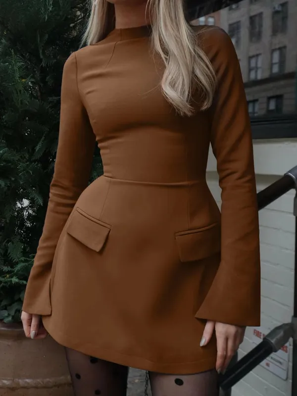 Μίνι φόρεμα Dulzura με φερμουάρ Bodycon με μονόχρωμη τσέπη Κομψή στολή Γραφείο Streetwear Γυναικεία φθινοπωρινά χειμωνιάτικα ρούχα