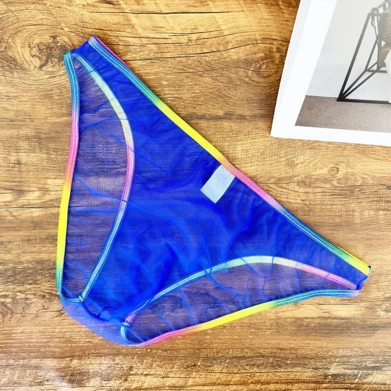 Cuecas masculinas coloridas de cintura baixa u convexa, cuecas de gaze sexy ultrafinas de malha pura transparente — image 6