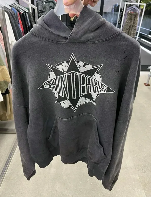 24FW SAINT Vintage Angel Printed Distressed Women Men Hooded Sweatshirt Hoodies Oversized Men Casual Cotton Pullover Hoodie — image 54