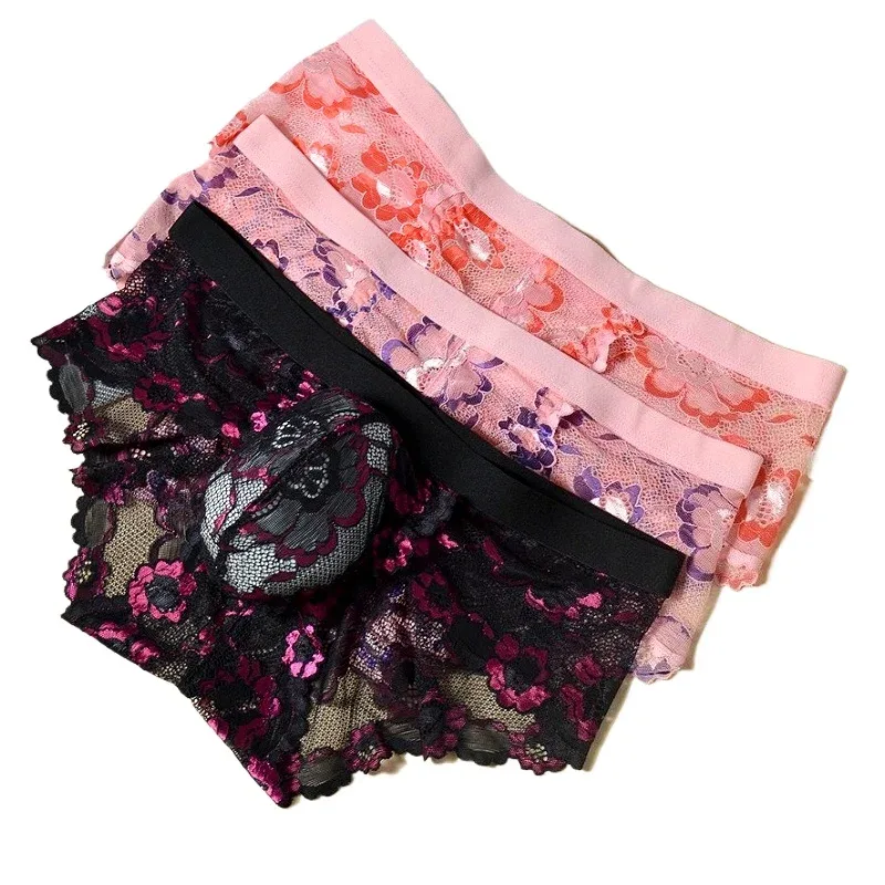 Spets Sexiga Underkläder Släta Herr Pouch Trosor Perspektiv Tunna Blommiga Man Trosor Frestelse Mesh Lågväxt kalsonger som andas — image 1