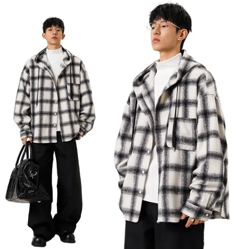 Y2K Loose Plaid Hooded Jacket Men Fashion High Street Large Sized Cardigan Outerwear Man Korean Vintage Single Breasted Hoodies — image 16