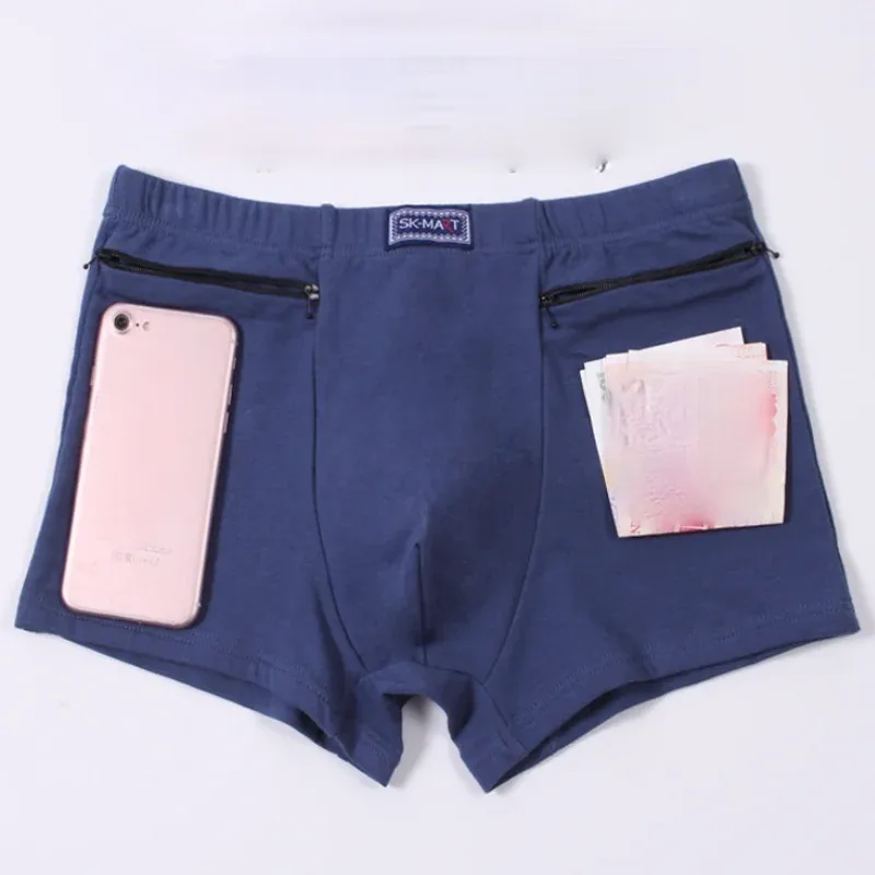 Herrfickor Underkläder Stöldskyddsbyxor Boxertrosor,två dragkedjor Fickor Bomullskalsonger,Boxershorts för herr,byxshorts 3256802472559571 — image 2
