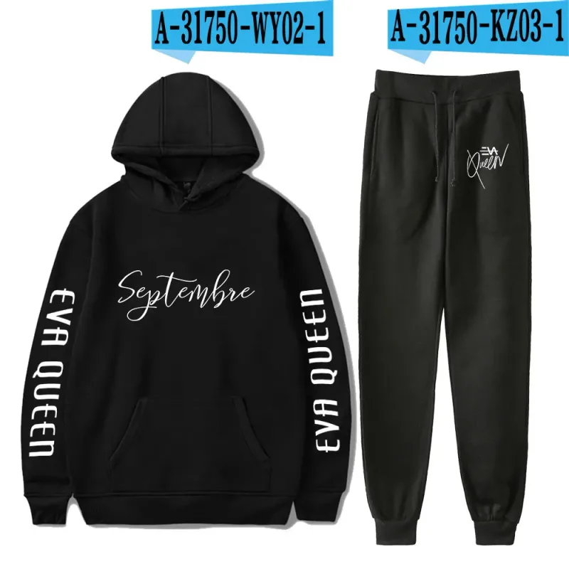 Hip hop confortável eva rainha impressão moletom moletom terno hoodies + calças terno meninos/meninas 2 peça conjunto roupas — image 21